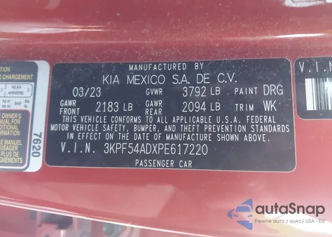 2023 Kia Forte Gt-Line z USA, uszkodzony, nr VIN 3KPF54ADXPE617220